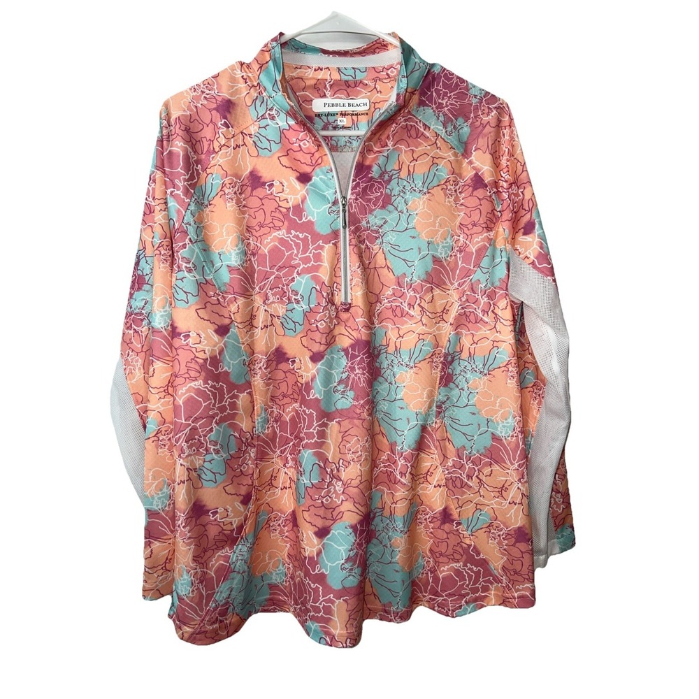 Pebble Beach Dry-Luxe 1/4 Zip Performance Pullover Floral Golf Top Women's Sz XL